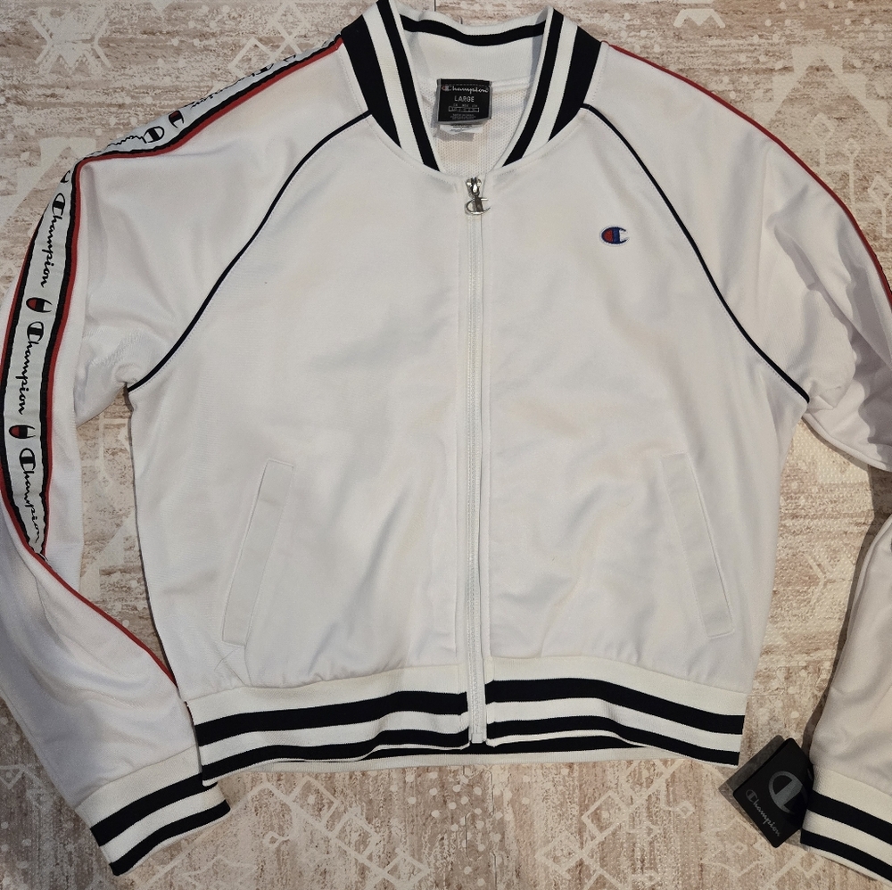 Champion White Track Jacket with Logo Brand New Size Large